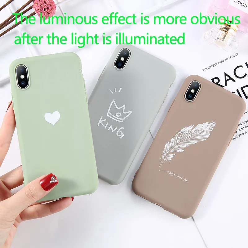 USLION Luminous Crown Love Heart Phone Case For iPhone 11 Pro Max X XR Xs Candy Color Soft TPU 6 6s 7 8 Plus | Мобильные телефоны и