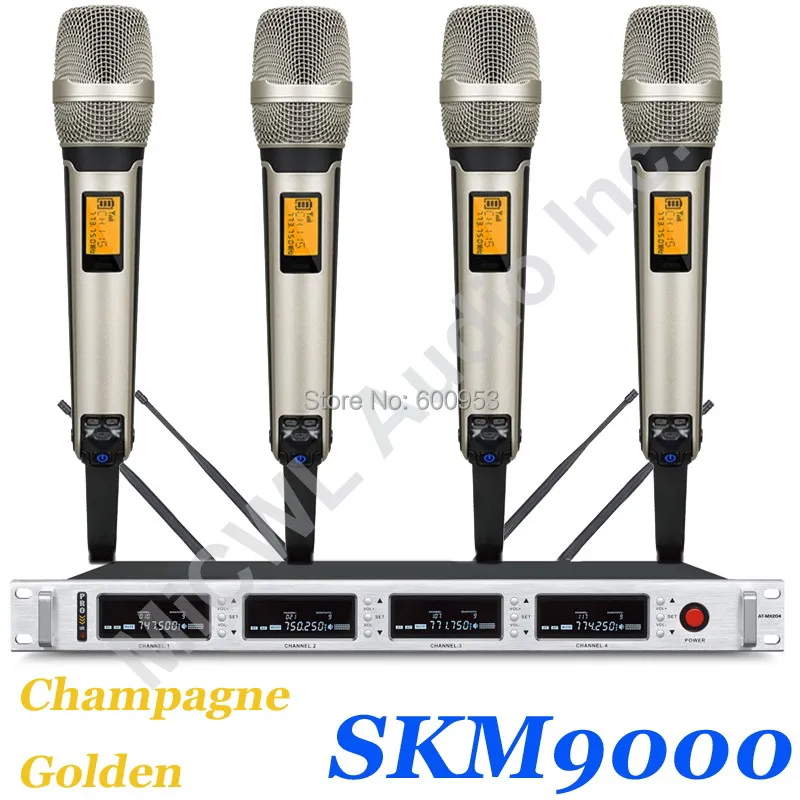 

MiCWL Pro SKM9000 400 Channel Wireless Microphone System 4 Champagne Gold Color Limited Edition 4 Beige Headset 4 Lavalier Lapel