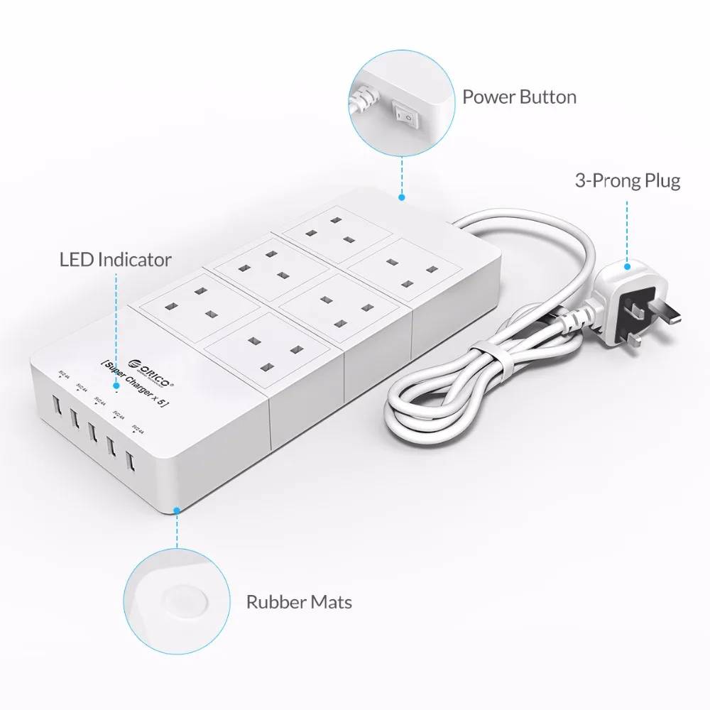 ORICO HPC 6A5U UK WH для дома и офиса штепсельная вилка Великобритании usb адаптер