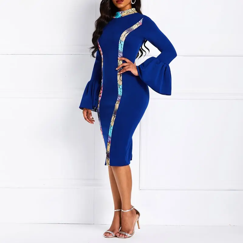 Women Bodycon Dress 2019 Spring Stripe Fashion Printed Flare Sleeve Ruffles Elastic Slim Elegant Casual Chic Pencil Dresses Женская