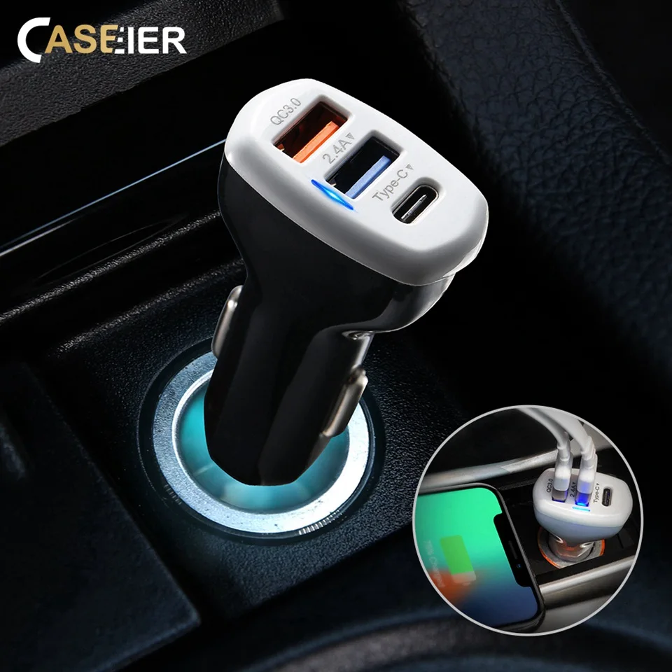 CASEIER автомобильное быстрое зарядное устройство USB для Samsung S9 2.4A iPhone 7 8 X XS Typc C DP + QC 3 0