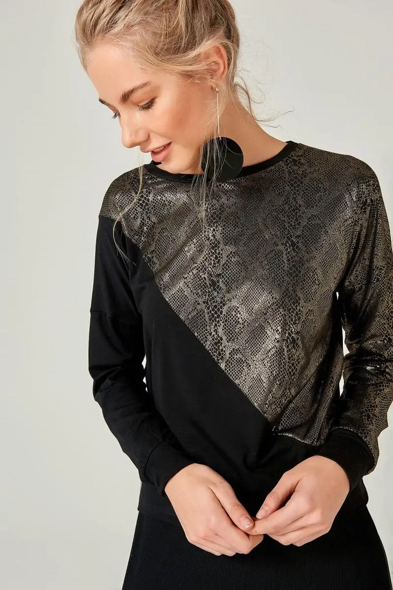 Бутик Женская Черная Dore Snakeskin Garnili блузка 1051 K |
