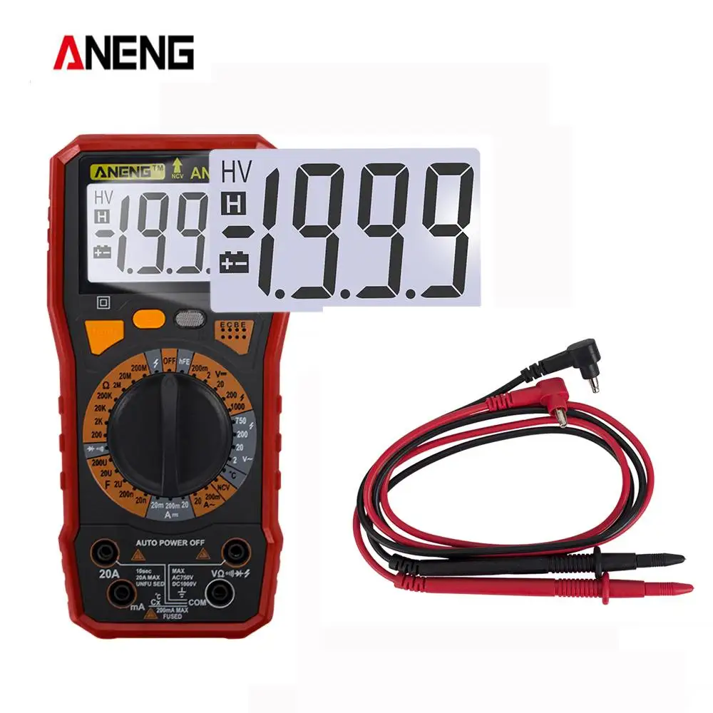ANENG AN819C Цифровой мультиметр ЖК-дисплей AC/DC Амперметр Вольтметр Сопротивление
