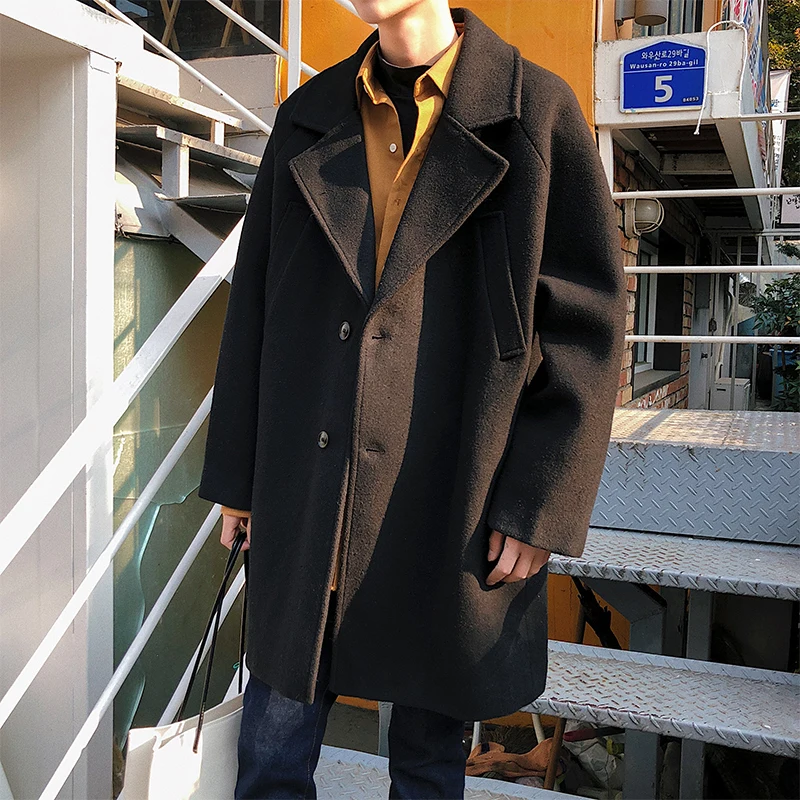 2018 Winter New Students Solid Color Casual Woolen Coat Men's Loose Korean Version Of The Gray / Black S-XL | Мужская одежда