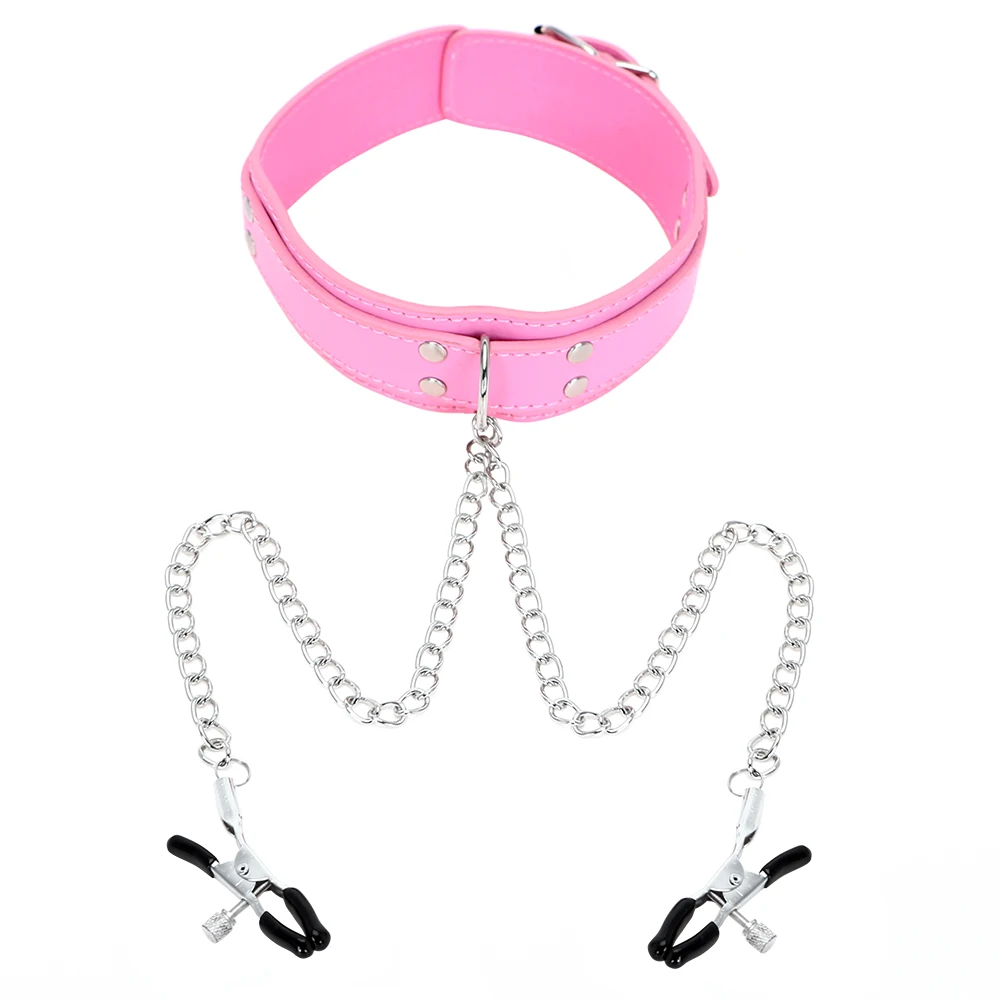 OLO Neck Collar with Nipple Clamps SM Bondage Restraint Adult Games Erotic Toys Sex for Couple Slave PU Leather | Красота и здоровье