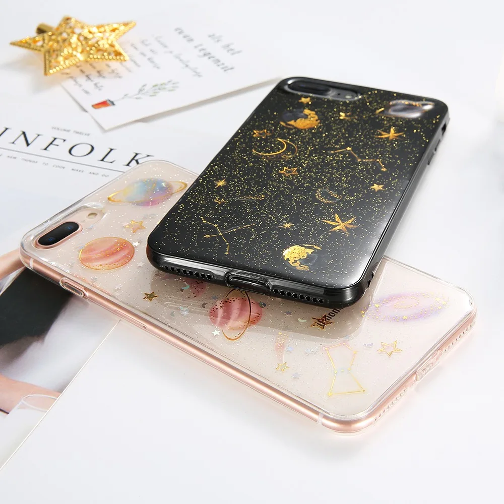 Чехол KISSCASE Bling Glitter Planet для iPhone X 8 5 7 6s 6 Plus мягкие силиконовые чехлы из ТПУ с