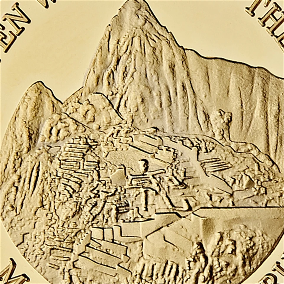 Всемирный достопримечательности 2007 Перу Machu Picchu золотая металлическая памятная