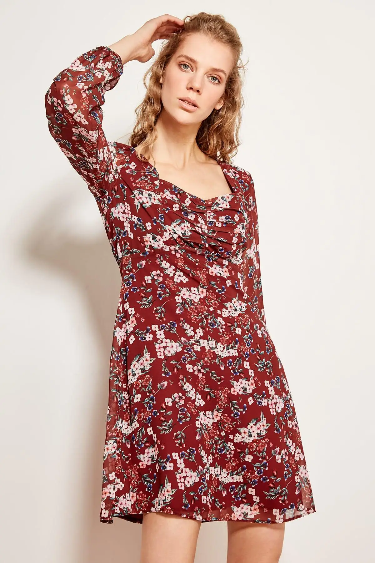 Модное разноцветное платье с цветочным узором TOFSS19XO0014|Женские платья| |
