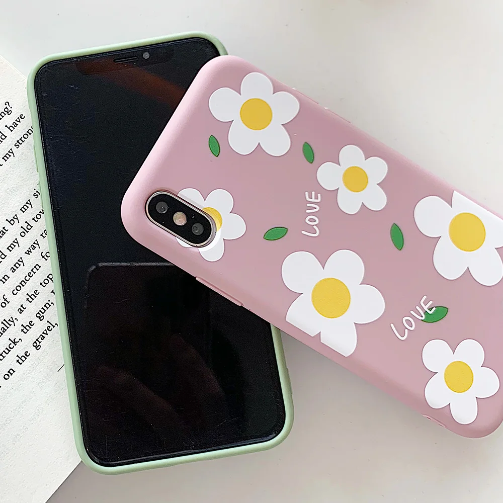 JONSNOW Matte Phone Case for iPhone 6S 6P 7 8 Plus Small Daisy Pattern Soft Silicone Cases X XR XS Max Capa Fundas |