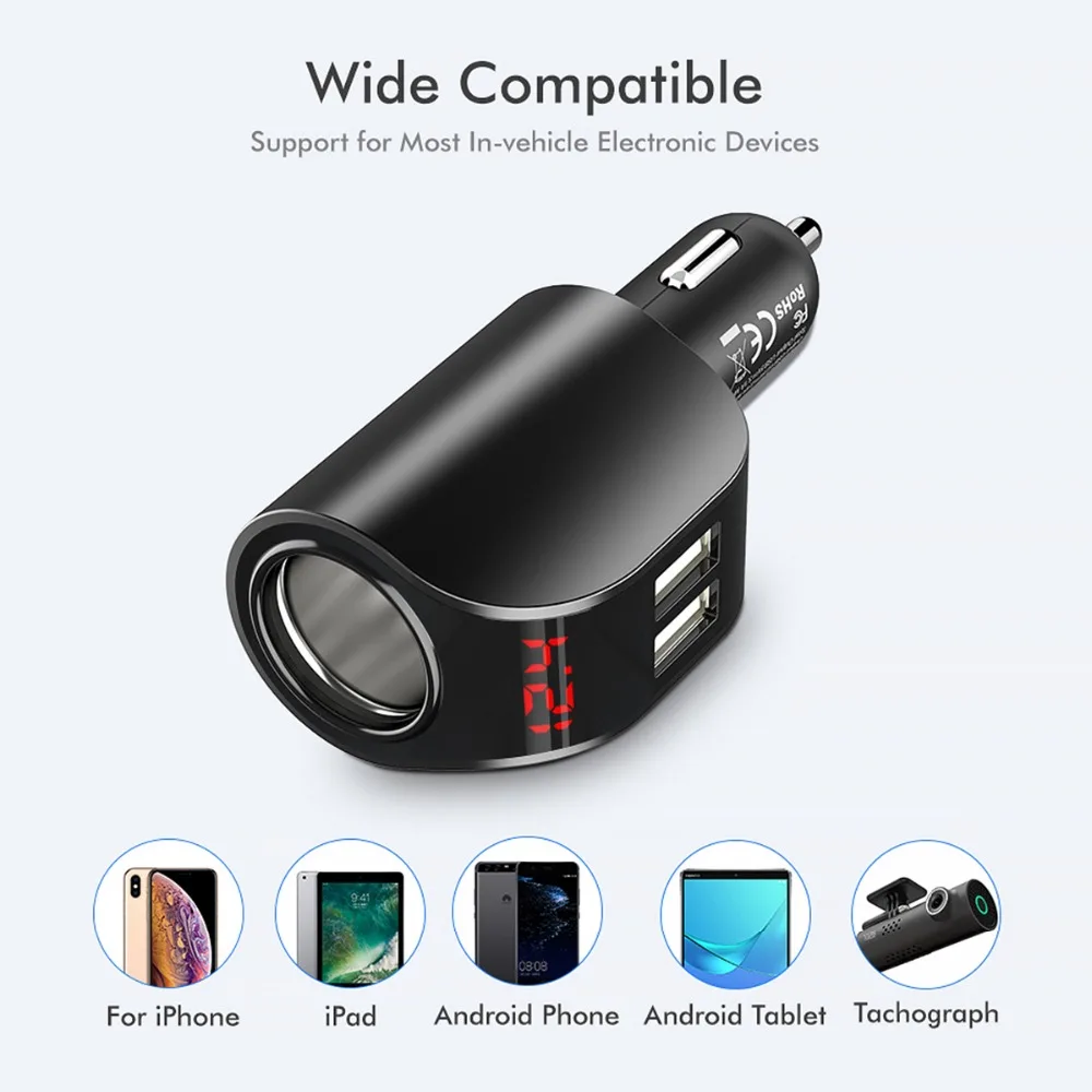 Автомобильное зарядное устройство SOONHUA с двумя USB-портами и цифровым дисплеем 3 1 А