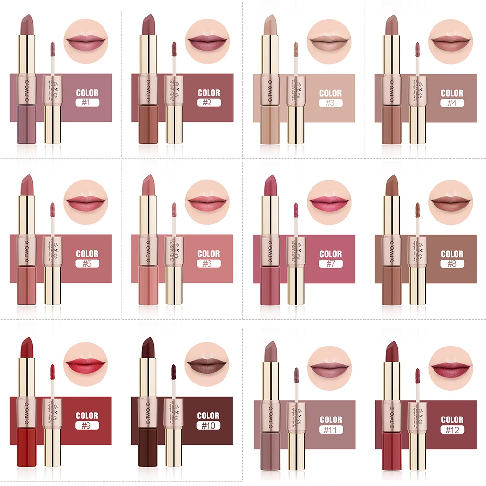 2019 New Fashion Beauty Double-head 2-in-1 Makeup Matte Lipstick &amp Lipgloss Long Lasting Moisture Cosmetic |