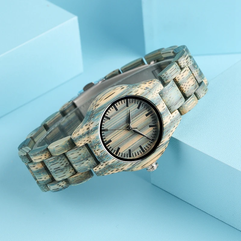 

Retro Gray Green Wood Watch Unique Color Slim Full Wooden Bracelet Quartz Clock Ladies Dress Watch Women's Wrist Fashion Watches