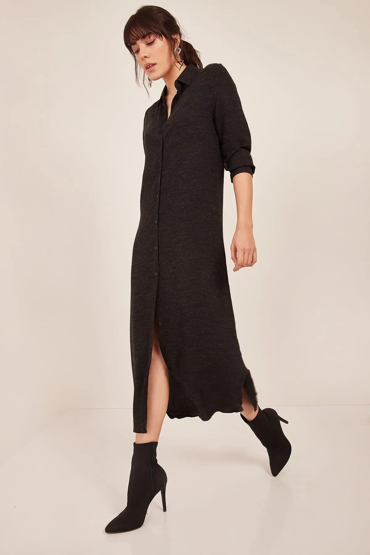Ola Women Anthracite Wool Viscose Shirt Dress ELB-19000033 | Женская одежда
