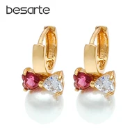 cristal heart pearl earrings gold hoop earring women pendientes perla aretes parel oorbellen orecchini pearls earings e0310