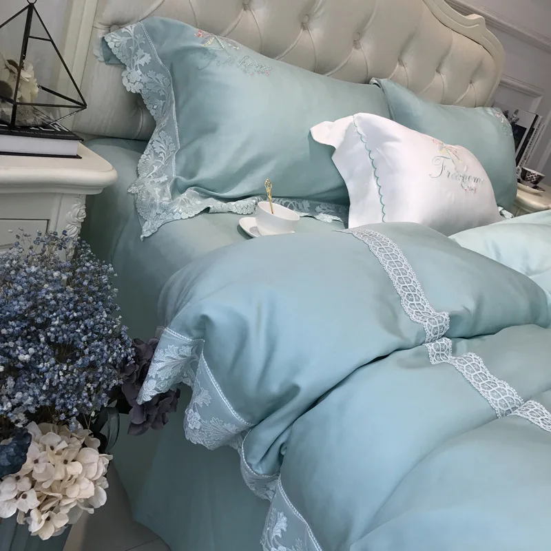 Hotsale 80s Imported Tencel Bedding Set Lace Embroidery Two-sided Ice Silk Quilt over Summer Home Textile 1.8m Bedsheet Freeship | Дом и сад