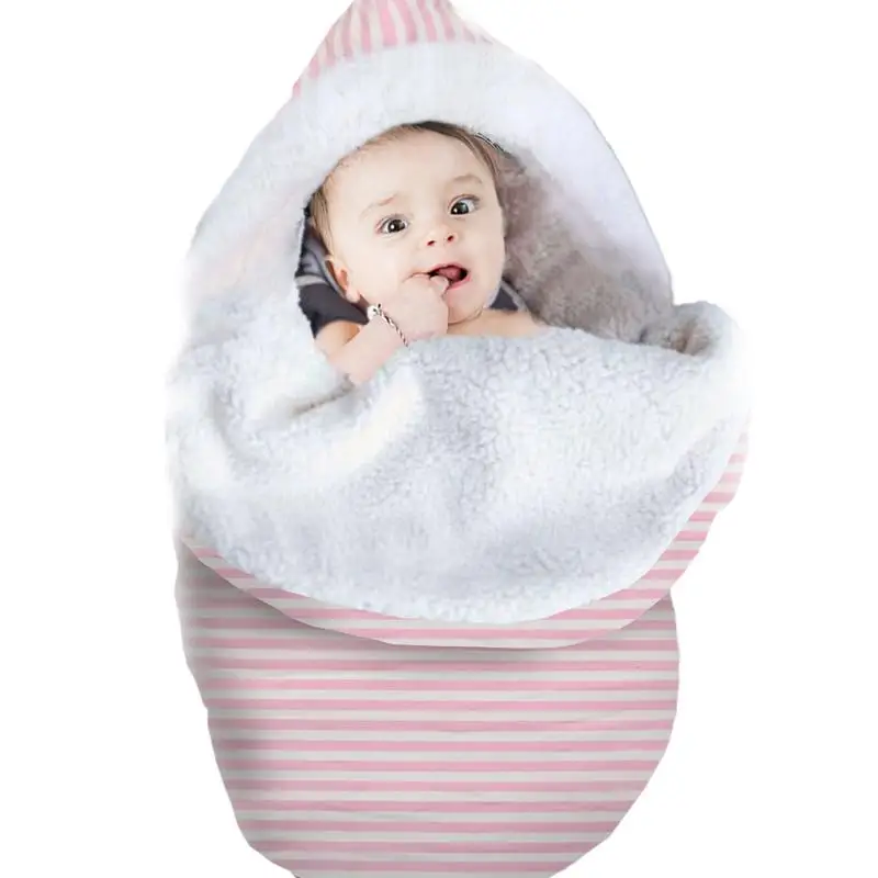 4 Colors Baby Stroller Fleece Lined Sleeping Bag Thickened Cotton Hooded Warm Wrapped Infant Swaddle Blanket |