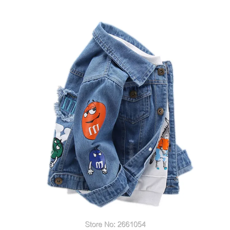 2021 Spring Children's Jacket Denim Boys Broken Hole Jean Jackets Kids Clothing Baby Coat Casual Cartoon Letter Outerwear |