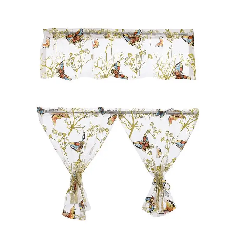 3 шт. Модный комплект штор для кухни в американском стиле прозрачная штора