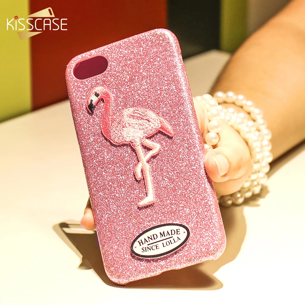 KISSCASE Soft PC Flamingo Pattern Case For iPhone 7 8 6 6S Plus Embroidery Phone Cover Fundas |