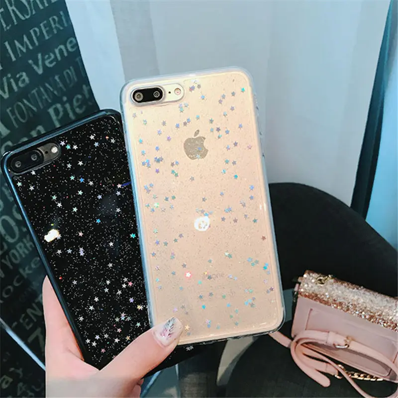 Милый чехол с блестками для Iphone 6 7 8 Plus глянцевый эпоксидный звездное сердце