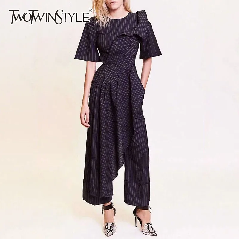 Женская Асимметричная блузка TWOTWINSTYLE полосатые рубашки блузки с круглым вырезом
