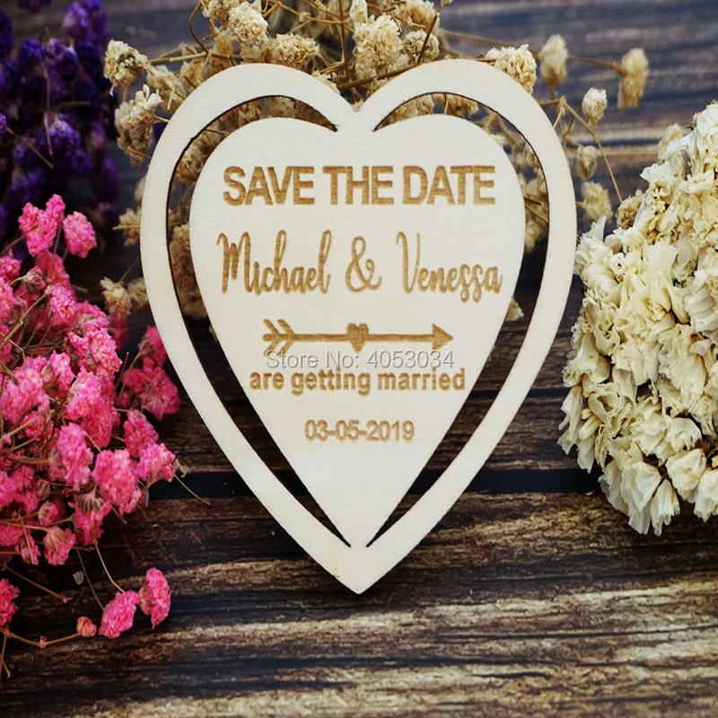 Деревянные магниты с надписью Save The Date Heart | Дом и сад