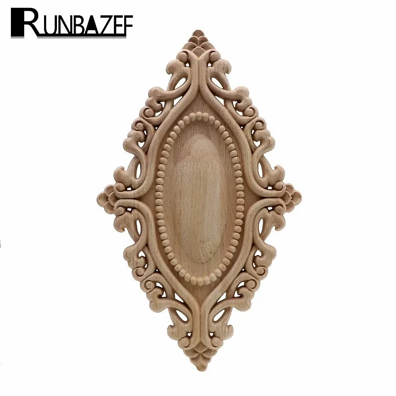 

RUNBAZEF Wood Carving Applique Oval Decorative Flower Garden Decoration Door Home Furnishing European Relief Cabinet Miniature