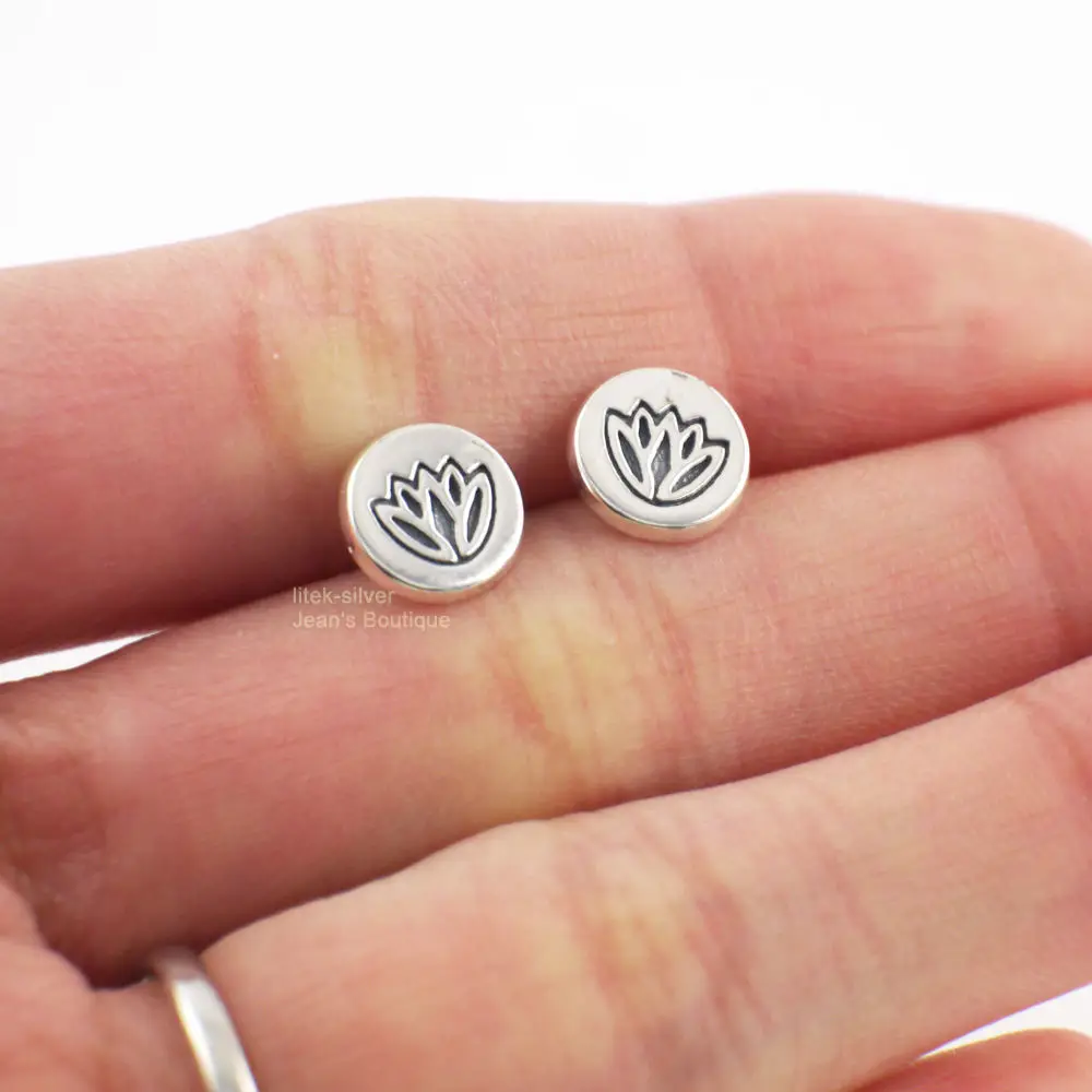S92-5 Sterling SIL Fashion Jewelry Retro Elegant Lotus Pattern Round Post Stud Earrings A1374 | Украшения и аксессуары