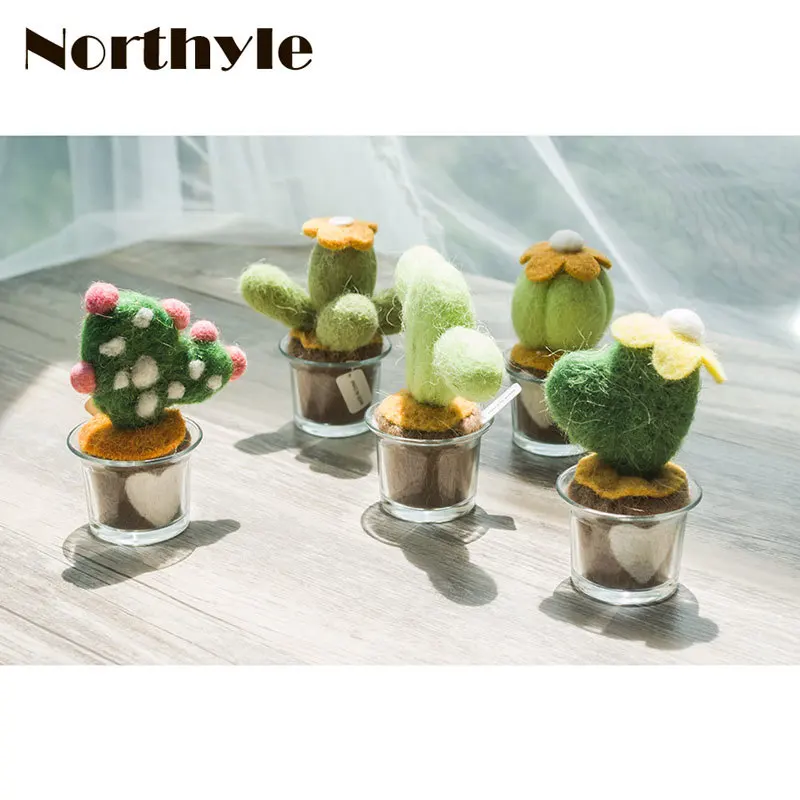 Original Northyle wool potted cactus miniature fleece figurine fake plant craft christmas gift home decoration | Дом и сад