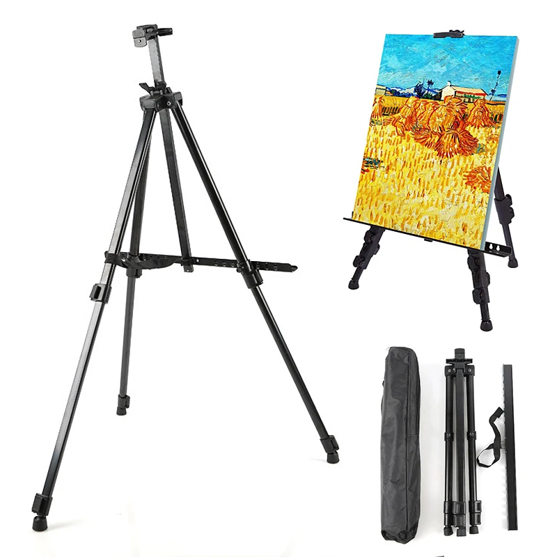 Easel Stand Artist Easels for Display Aluminum Metal Tripod Field with Bag Table-Top/Floor/Flip Charts Black Art | Канцтовары для