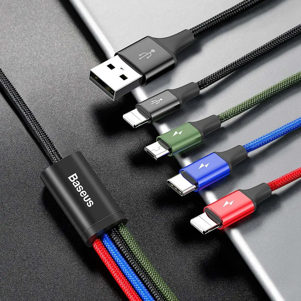 Baseus быстрая 4-в-1 зарядная Тип кабеля type-C Micro USB с двумя 8 Pin 1 2 м быстрой зарядки для