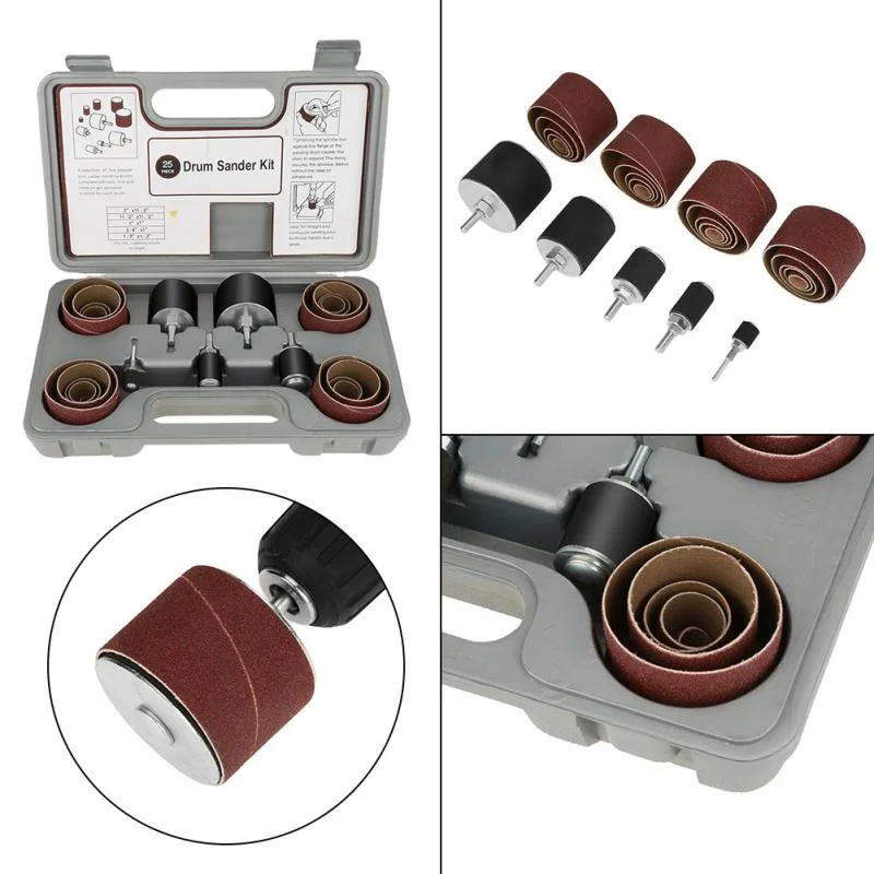 25PCS Kit Sanding Grinding Drum Set w/ Sleeves Replacement Abrasive Accessories | Инструменты