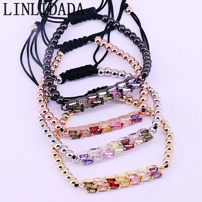 

8Pcs Hot Trendy Pave Colorful CZ Connectors Charm Bracelet Women Braided Macrame Copper Beads Jewelry Gift