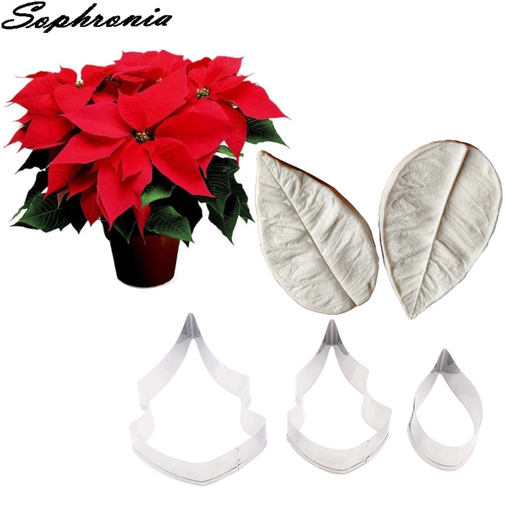 Poinsettia рождественские цветочные лепестки Veiner и резак силиконовая форма для