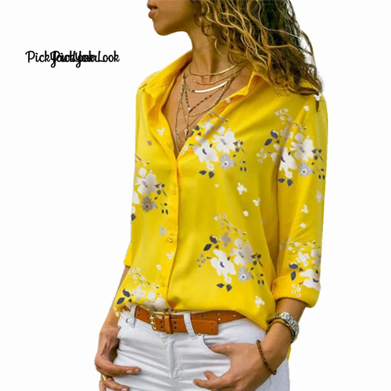 PickYourLook новые женские блузки рубашки размера плюс с длинным рукавом v образным