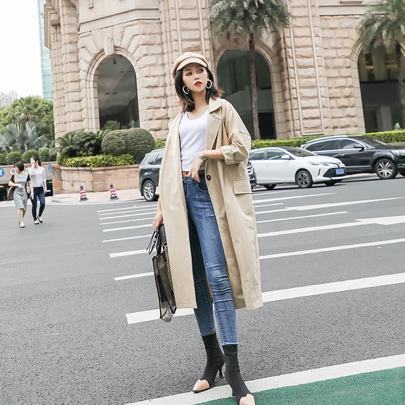 Windreama Fashion New Women Trench Coat Korean Style Long Girl Loose Over Knee abrigo mujer clothes overcoat | Женская одежда