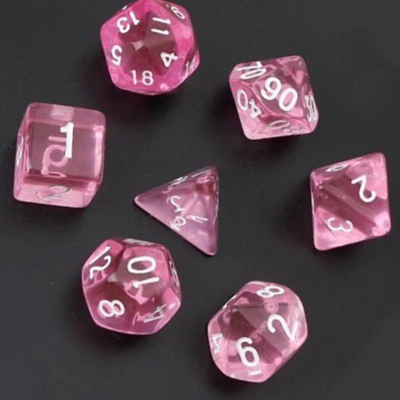 7 шт. розовый полупрозрачный многогранный D4-D20 кубики для DND RPG MTG ролевые игры |