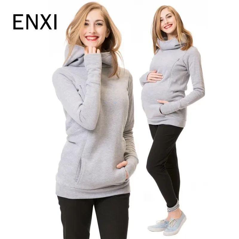 ENXI Женские однотонные толстовки осень зима с длинным рукавом Одежда для