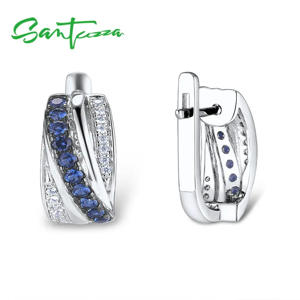 Фото SANTUZZA Silver Earrings For Women 925 Sterling Silver Stud Earrings Blue Nano Cubic Zirconia brincos Elegant Fashion Jewelry №2