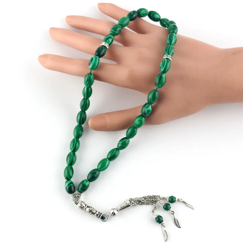 

Malachite Stone 33 Beads Islamic Worship Tasbih Allah Rice Beads Muslim Tassel Pendant Men and Women Gift Bracelet