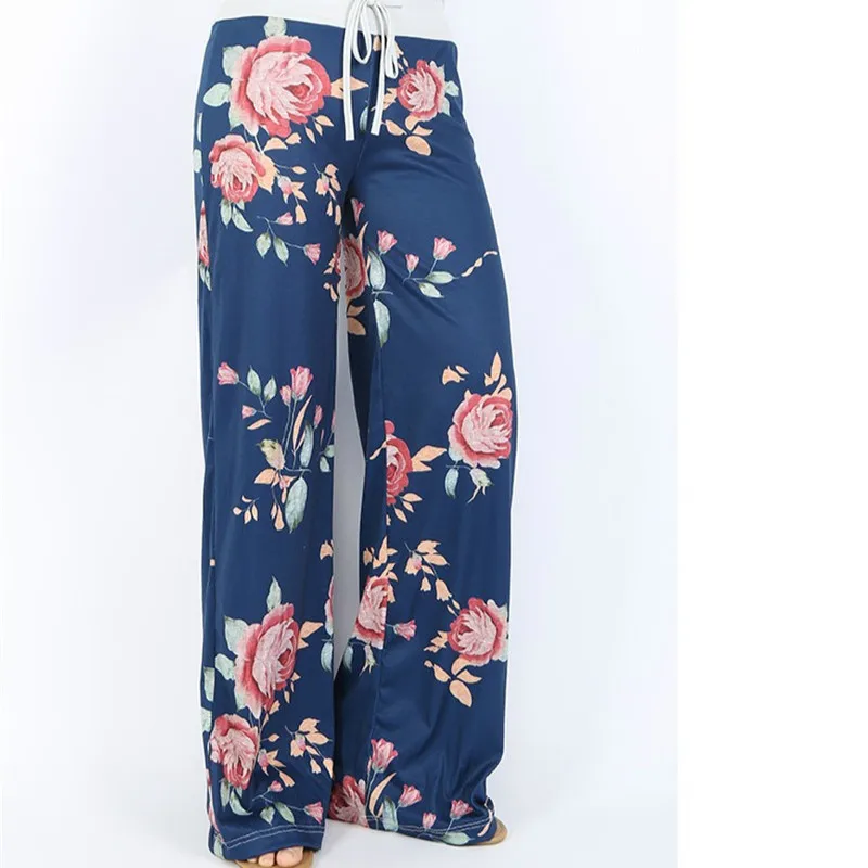 Для женщин Осень цветочный принт брюки для девочек Drawstring широкие свободные