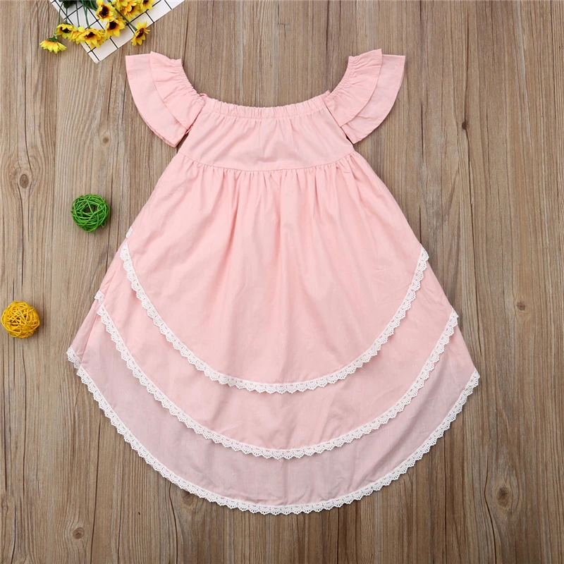 Lace Dress Off Shoulder Ruffle Bridesmaid Pageant Dresses Sweet Baby Girl Shoulderless Many Layers Irregular | Детская одежда и