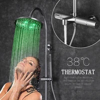 skowll bathroom shower faucet set led rainfall shower head tub spout dual handle thermostatic