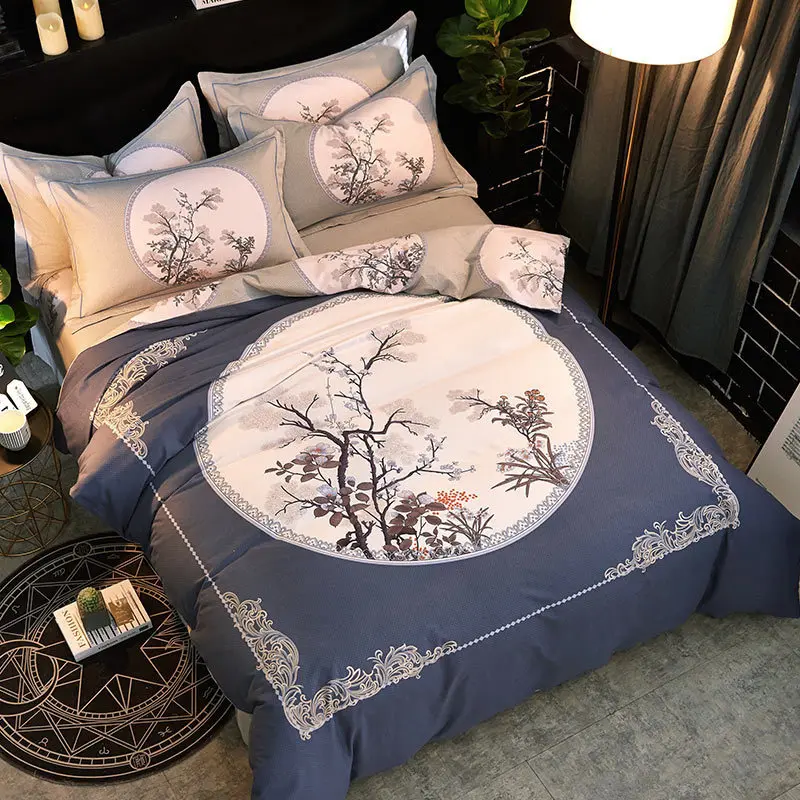 

DeMissir Chinese Traditional Luxury Sanding Cotton Bedding Set King Queen Thickend Duvet Cover + Flat Sheet + 2 Pillow