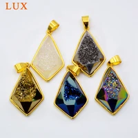 rhombus shape agates druzy geode pendant gold plating drusy stone charms drusy jewelry high quality pendant