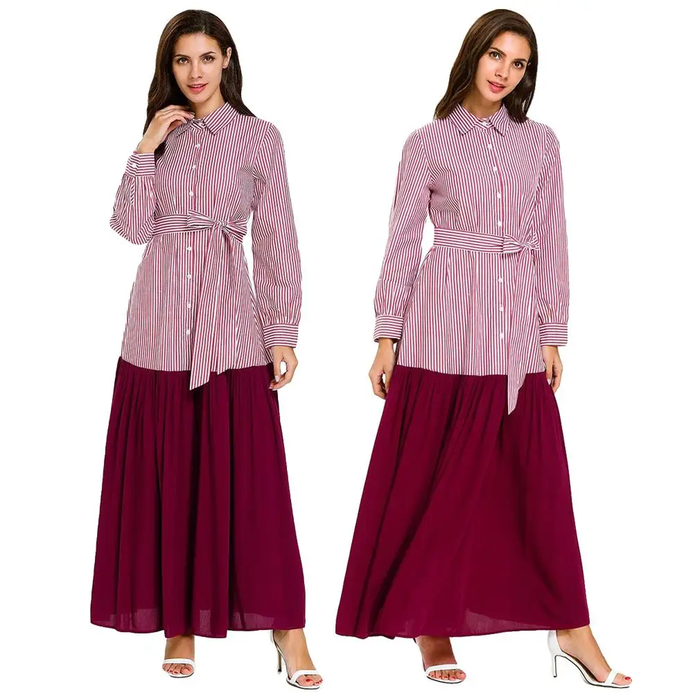 Dubai Women Long Sleeve Muslim Girls Shirt Dress Single-breasted Abaya Kaftan Islamic Patchwork Robe Casual Prayer Dresses New |