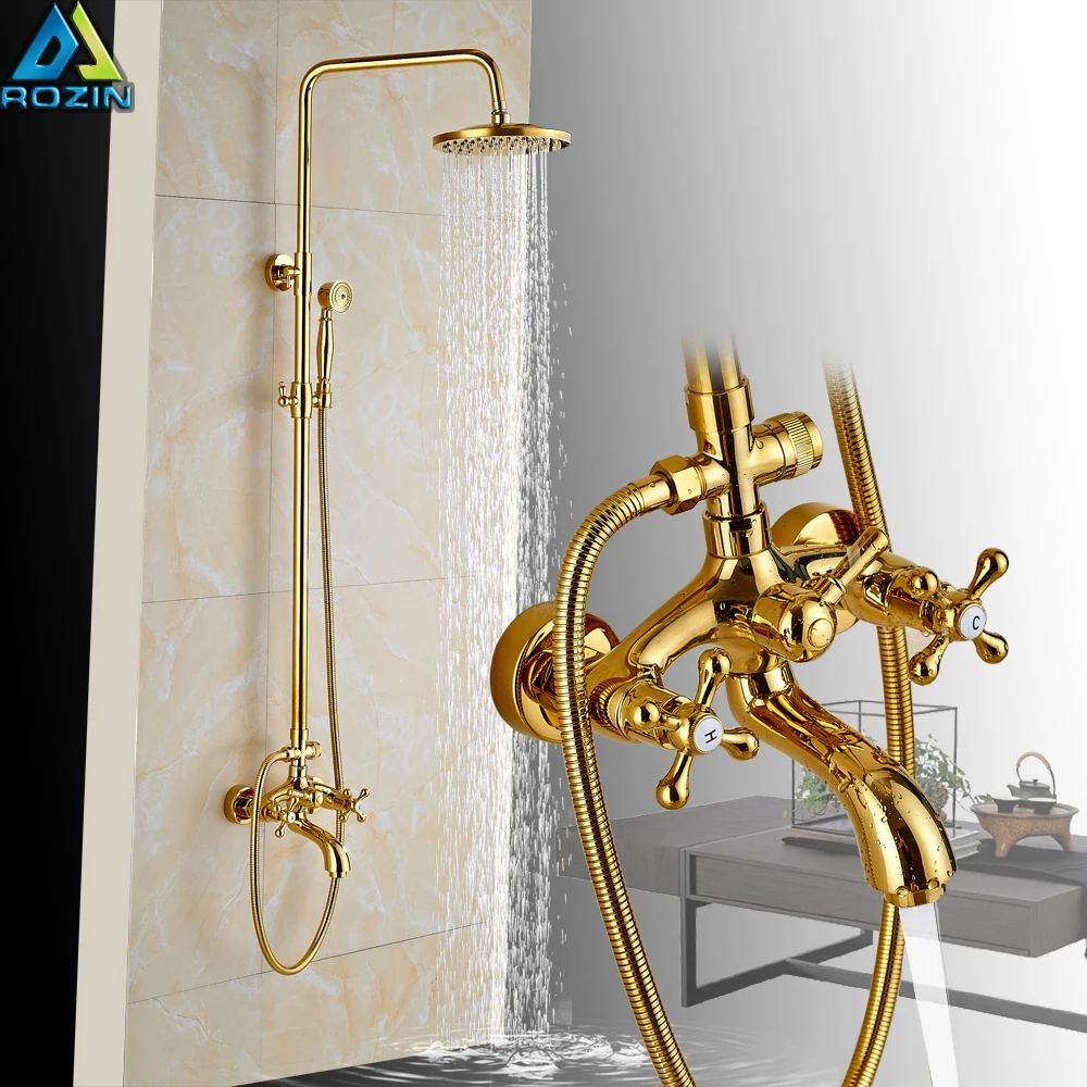 Роскошный Золотой смеситель для душа 8 &quotнастенный с ручным носиком|faucet set|shower
