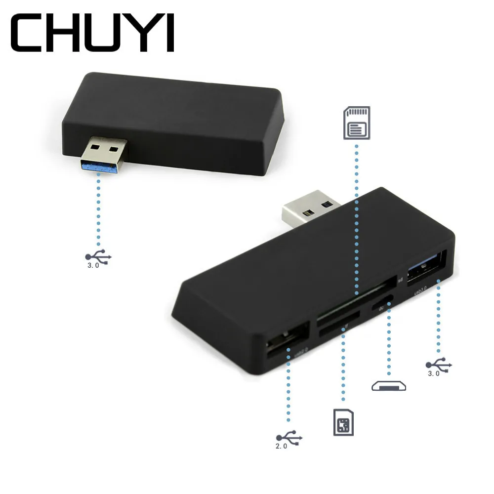 Многофункциональный usb хаб CHUYI комбинированный с 2 портами USB 0/3 0 картридером SD/TF