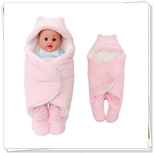 2019 Brand Soft Cute Baby Infant Swaddle Wrap Swaddling 3D Ears Hooded Cashmere Blanket Winter Warm Sleeping Bag 0-8M |