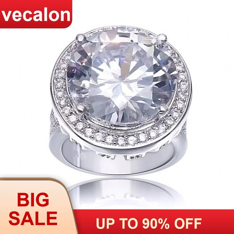 

Vecalon Solitaire кольцо с большим камнем из стерлингового серебра 925 пробы 4ct AAAAA Cz обручальное кольцо кольца для мужчин и женщин ювелирные изделия ...